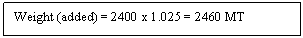 Text Box: Weight (added) = 2400 x 1.025 = 2460 MT
